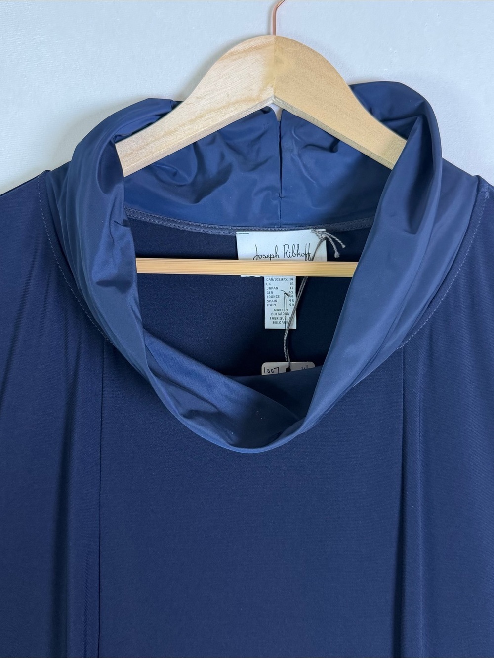 Joseph Ribkoff Women’s Navy Mixed Media Taffeta Bubble Hem Dress Sz 14 $240 NWT - Picture 6 of 11